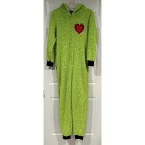 The Grinch One Piece w/Hood Costume Christmas Halloween Green Pockets Adult XS